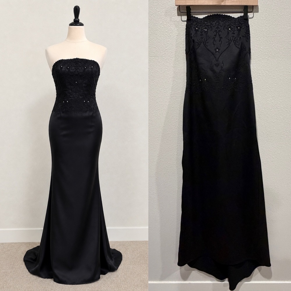 RAMPAGE Womens Dress Gown Beaded Strapless Y2K Gothic Formal Prom Hoco Size 9